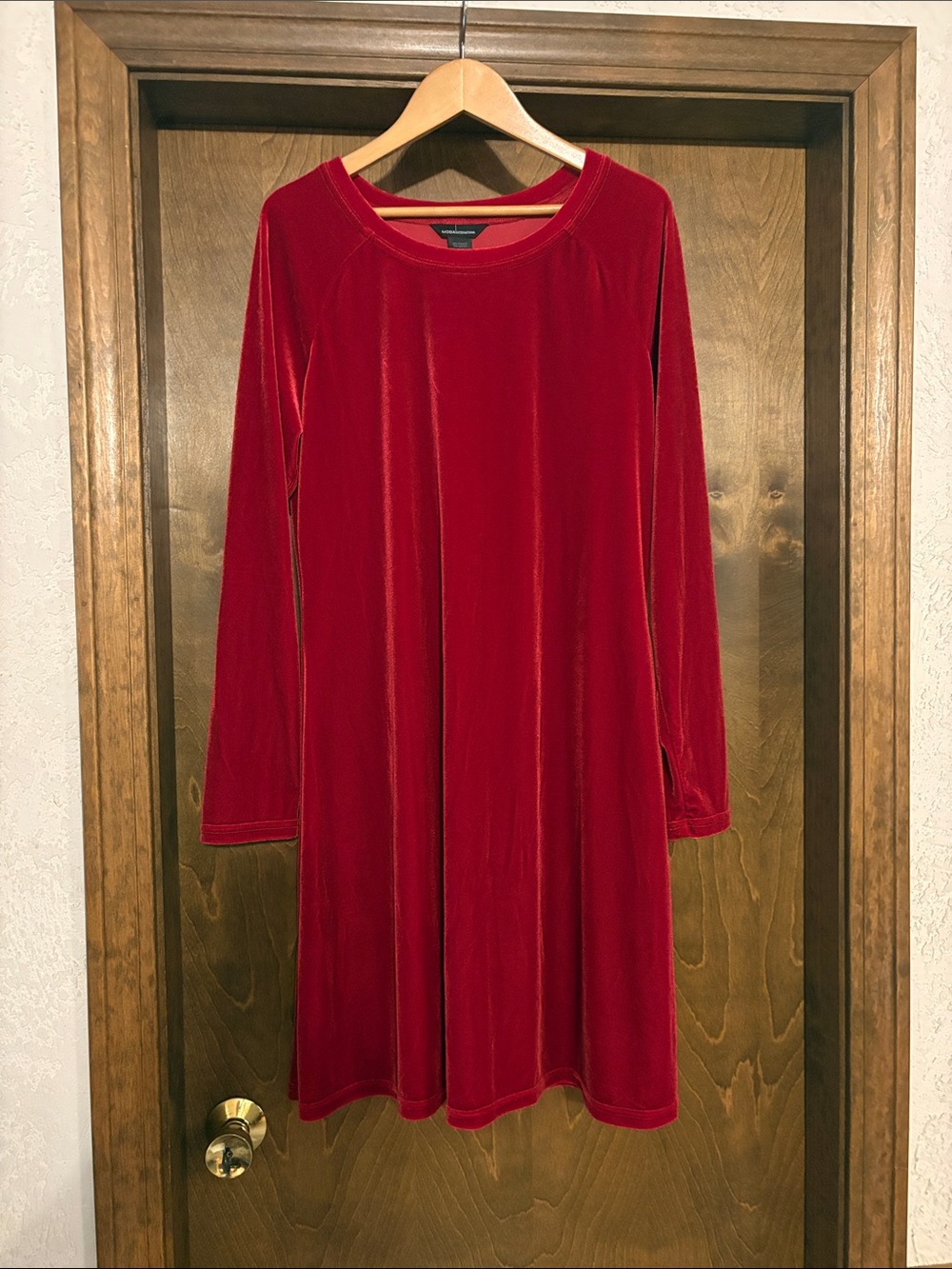 Moda International Crimson Velvet Long Sleeve A-Line Dress